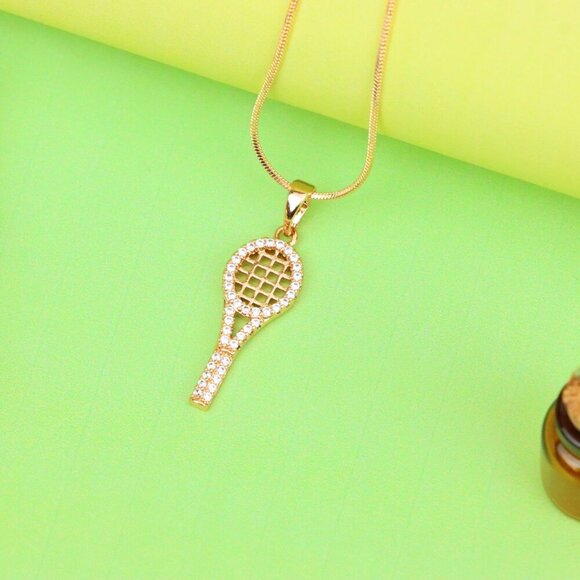 "Sparkling Rose Gold Tennis Racket Pendant, XPPT1313 - Picture 5 of 12